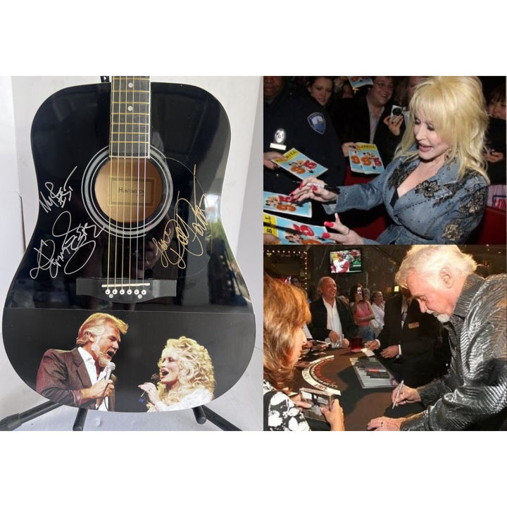 Kenny Rogers and Dolly Parton full size acoustic guitar signed with proof