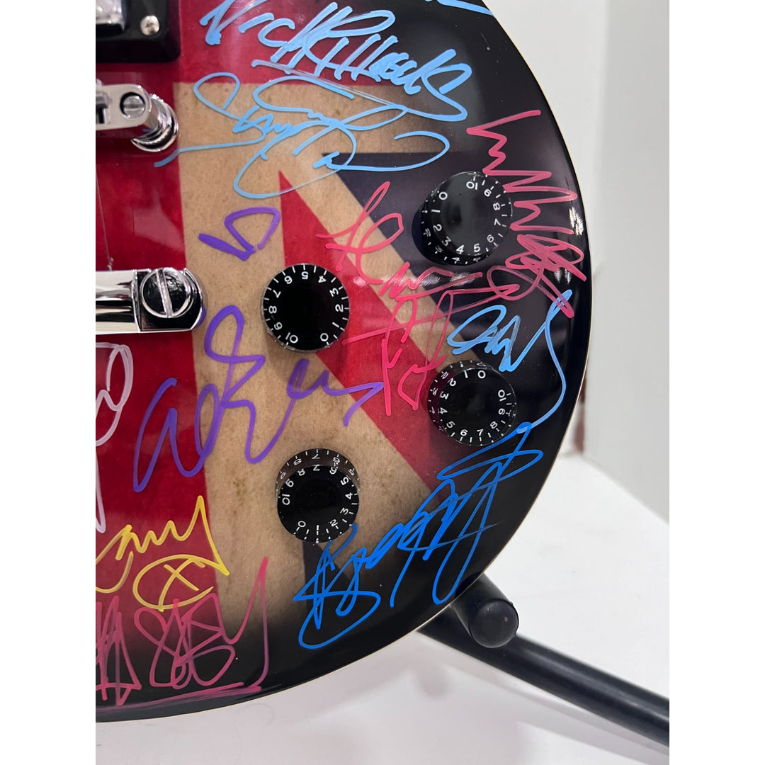 British Rock Legends 25 plus one of a kind electric guitar Coldplay, Amy Winehouse George Michael Morrissey Robert Smith signed with proof