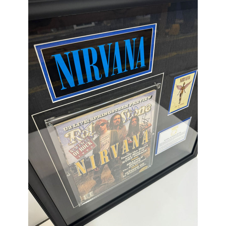 Nirvana Kurt Cobain David Grohl full Rolling Stones Magazine signed and framed 24x24"