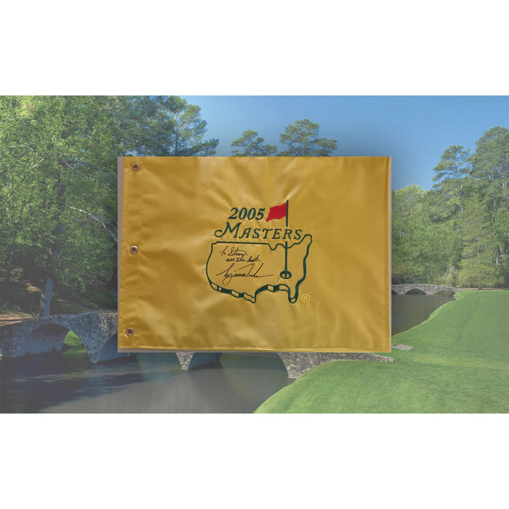 Tiger Woods "To Steve all the best" 2005 Masters Golf pin flag signed with proof