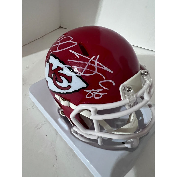 Travis Kelce Patrick Mahomes Kansas City mini helmet signed with proof