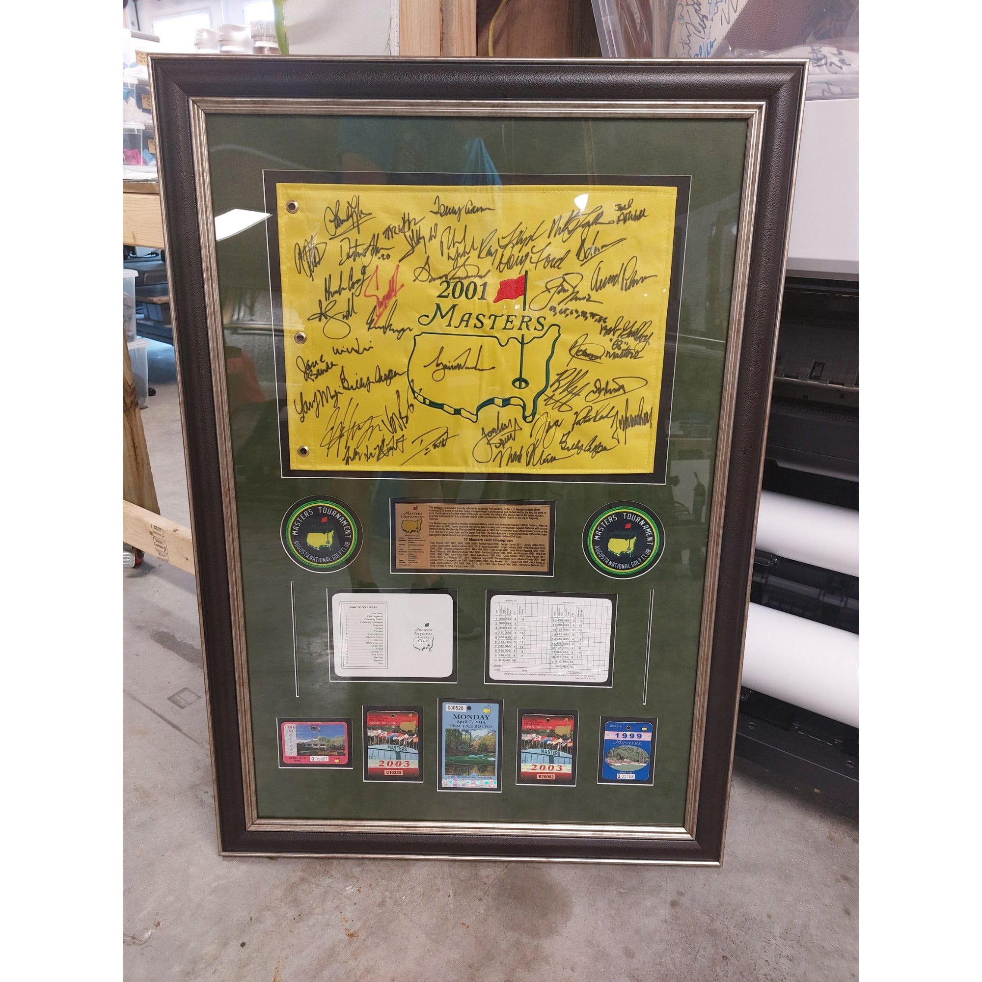 Tiger Woods Sam Sneed Jack Nicklaus Arnold Palmer 37 Masters champions signed and framed Masters flag with proof