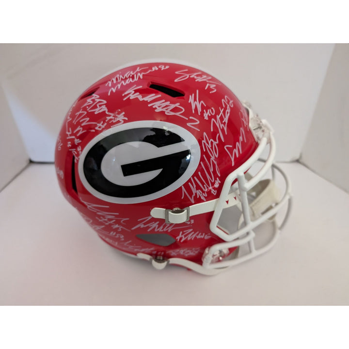 Stetson Bennett Kirby Smart Georgia Bulldogs 2022-23 NCAA national champions Riddell full size speed replica helmet signed with proof