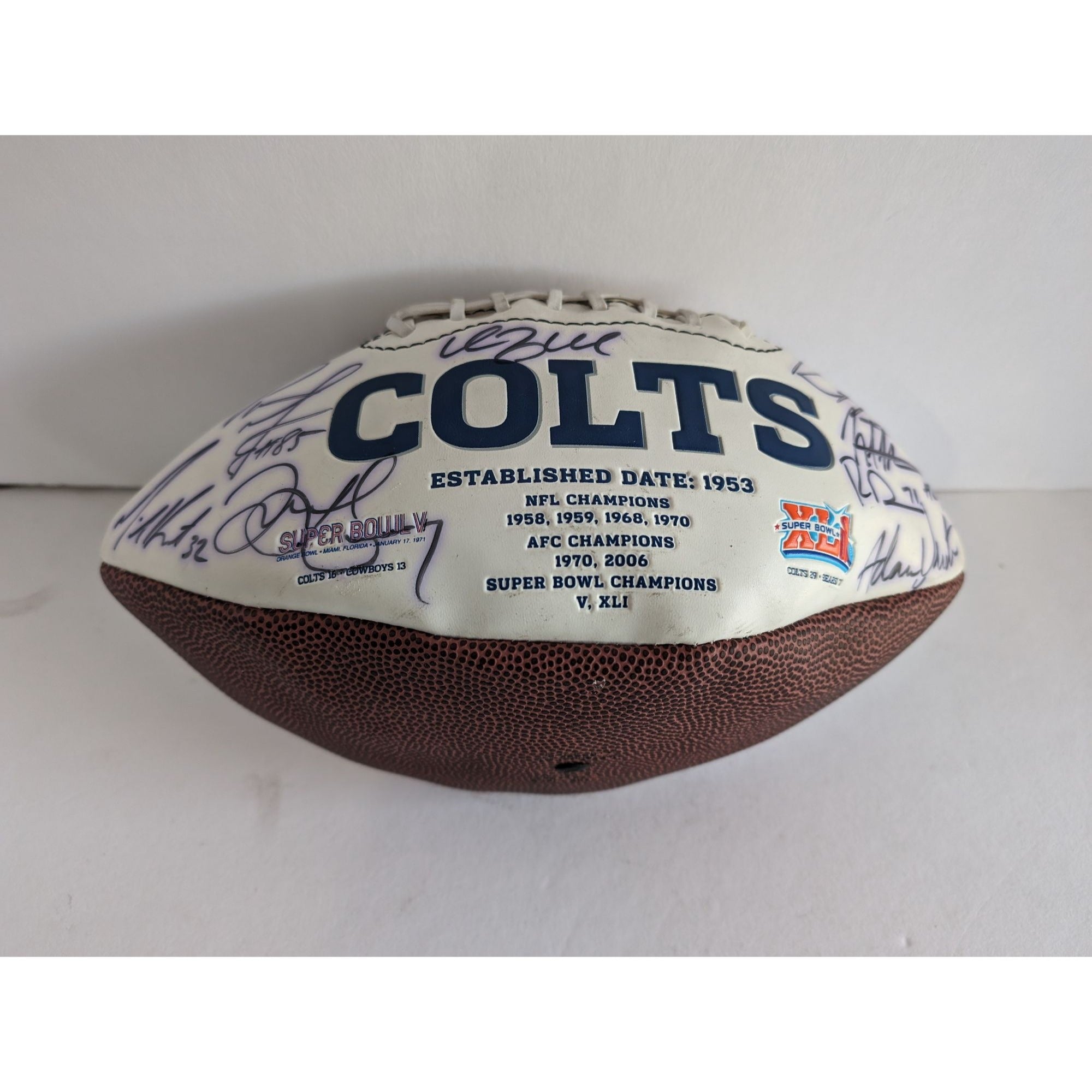 Indian Indianapolis Colts Peyton Manning Dallas Clark Reggie Wayne Jim Caldwell team signed football