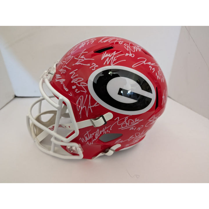 Stetson Bennett Kirby Smart Georgia Bulldogs 2022-23 NCAA national champions Riddell full size speed replica helmet signed with proof