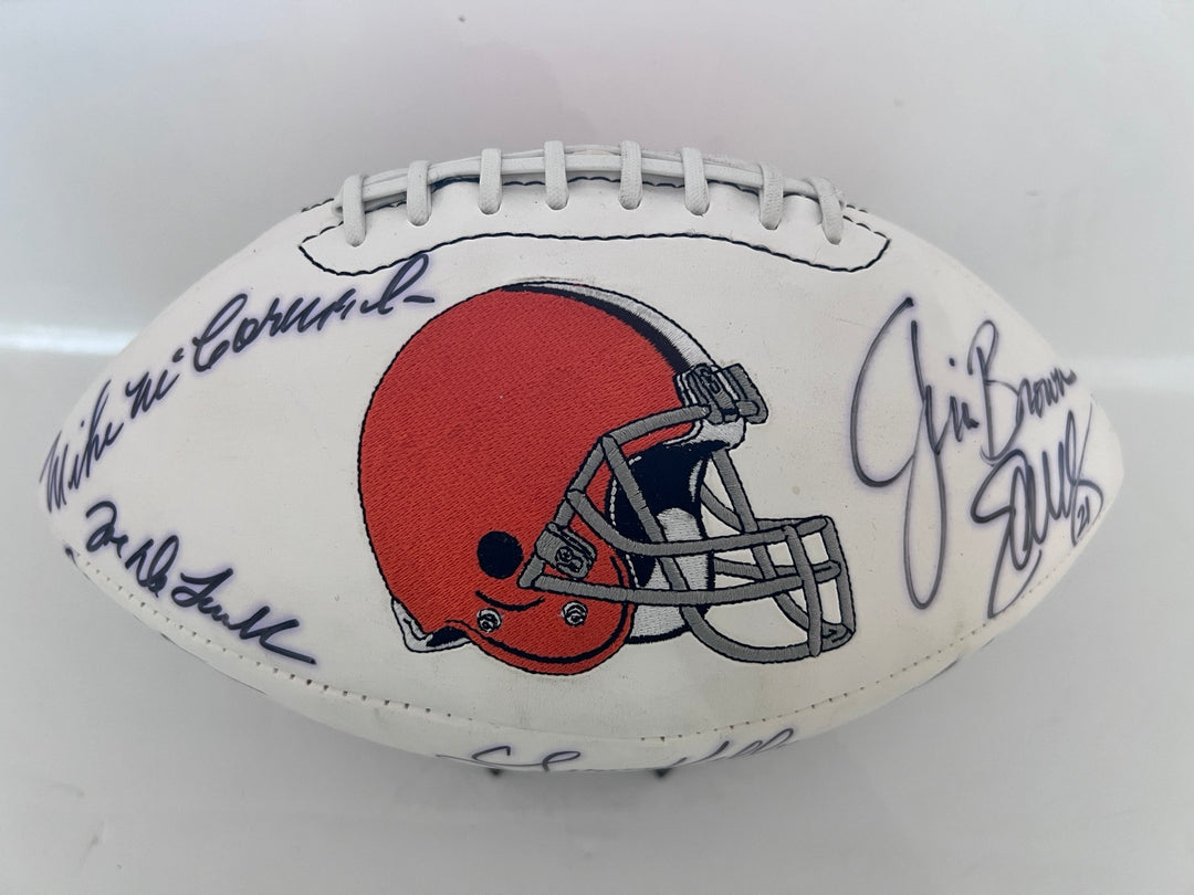 Cleveland Browns full size football Jim Brown, Ozzie Newsome, Paul Warfield, Bernie Kosar, Mike McCormick, Clay Matthews signed