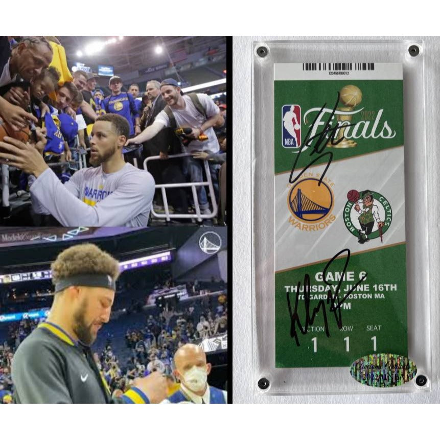 Stephan Curry and Klay Thompson Golden State Warriors 2022 NBA Finals Full ticket signed with proof