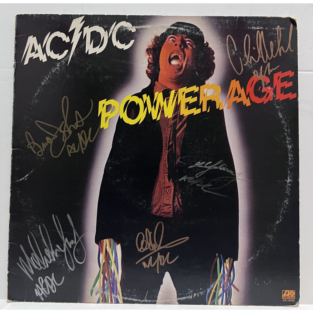 Angus and Malcolm Young Cliff Williams Brian Johnson Phil Rudd AC DC "Powerage" LP signed with proof