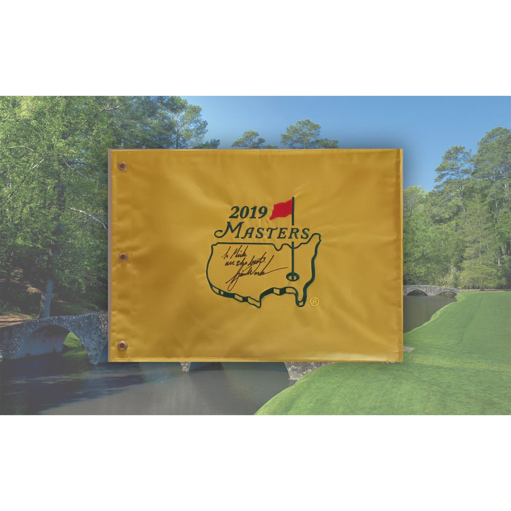 Tiger Woods "To Mike all the best" 2019 Masters Golf pin flag signed with proof