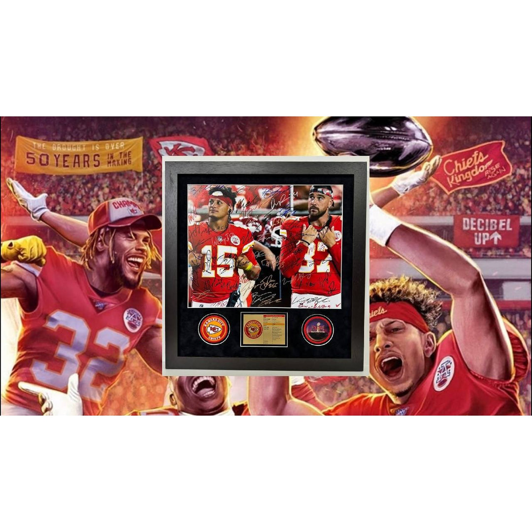 Kansas City Chiefs.Patrick Mahomes Travis Kelce Andy Reid 40 sigs 2023-24 team signed 16x20 photo with proof