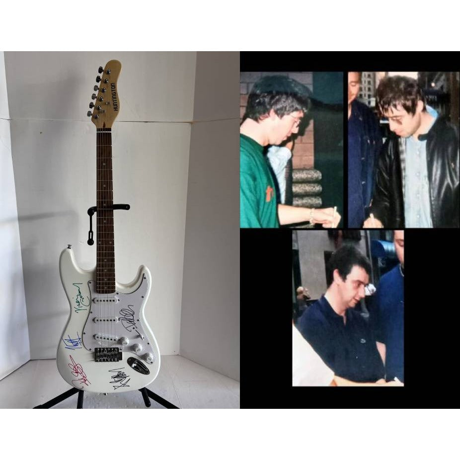 Noel & Liam Gallagher Oasis electric guitar signed with proof