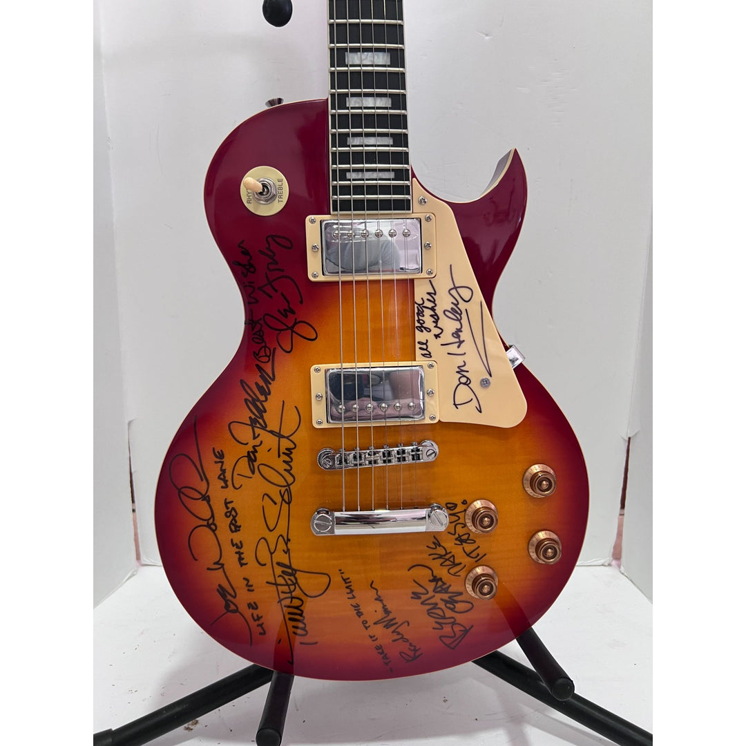 Don Henley Glen Frey Joe Walsh Timothy B. Schmidt Randy Meisner, Bernie Leadon Don Felder vintage cherry les paul style electric guitar sign