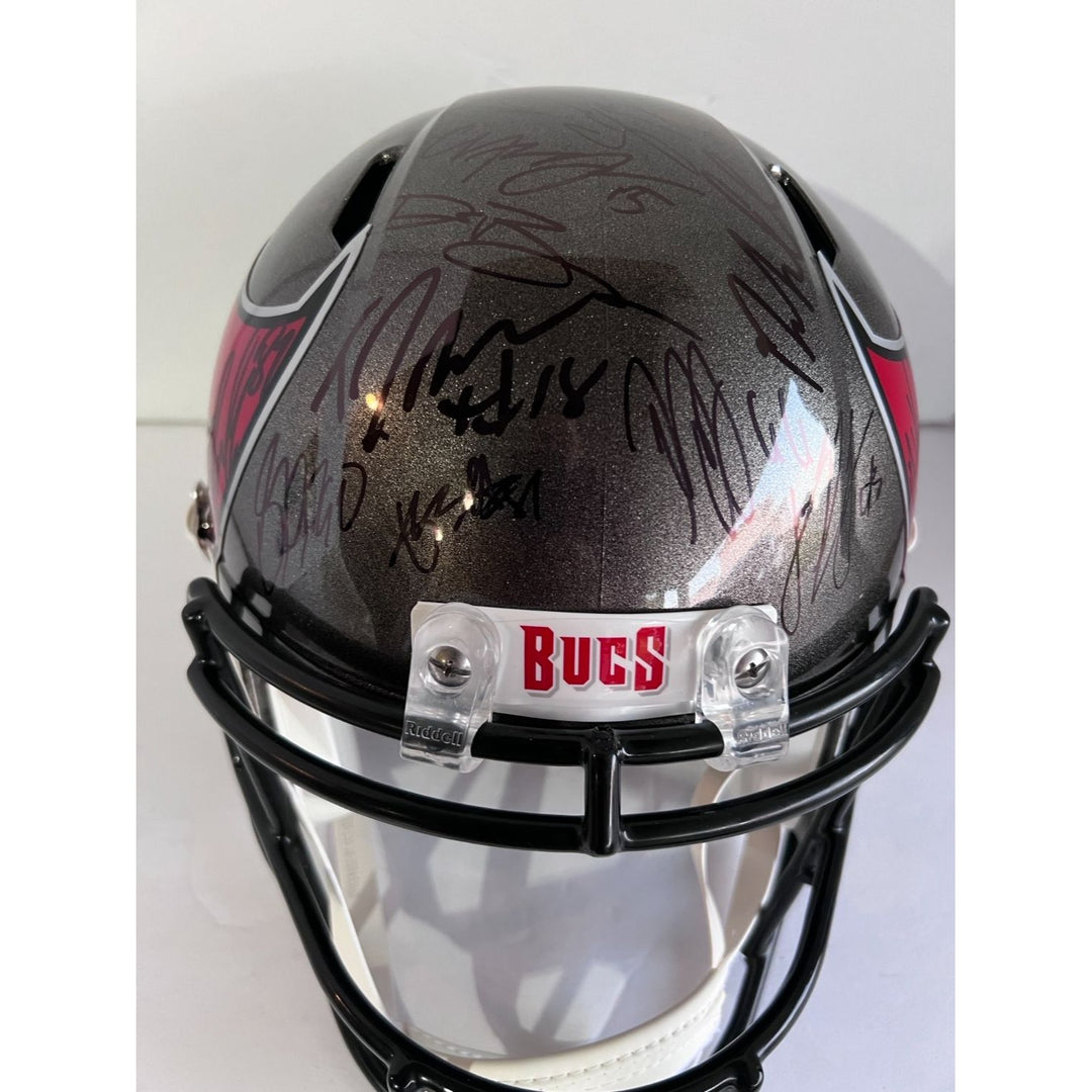 Tom Brady Rob Gronkowski Tampa Bay Buccaneers Super Bowl champions Ridell speed replica full size helmet signed with proof