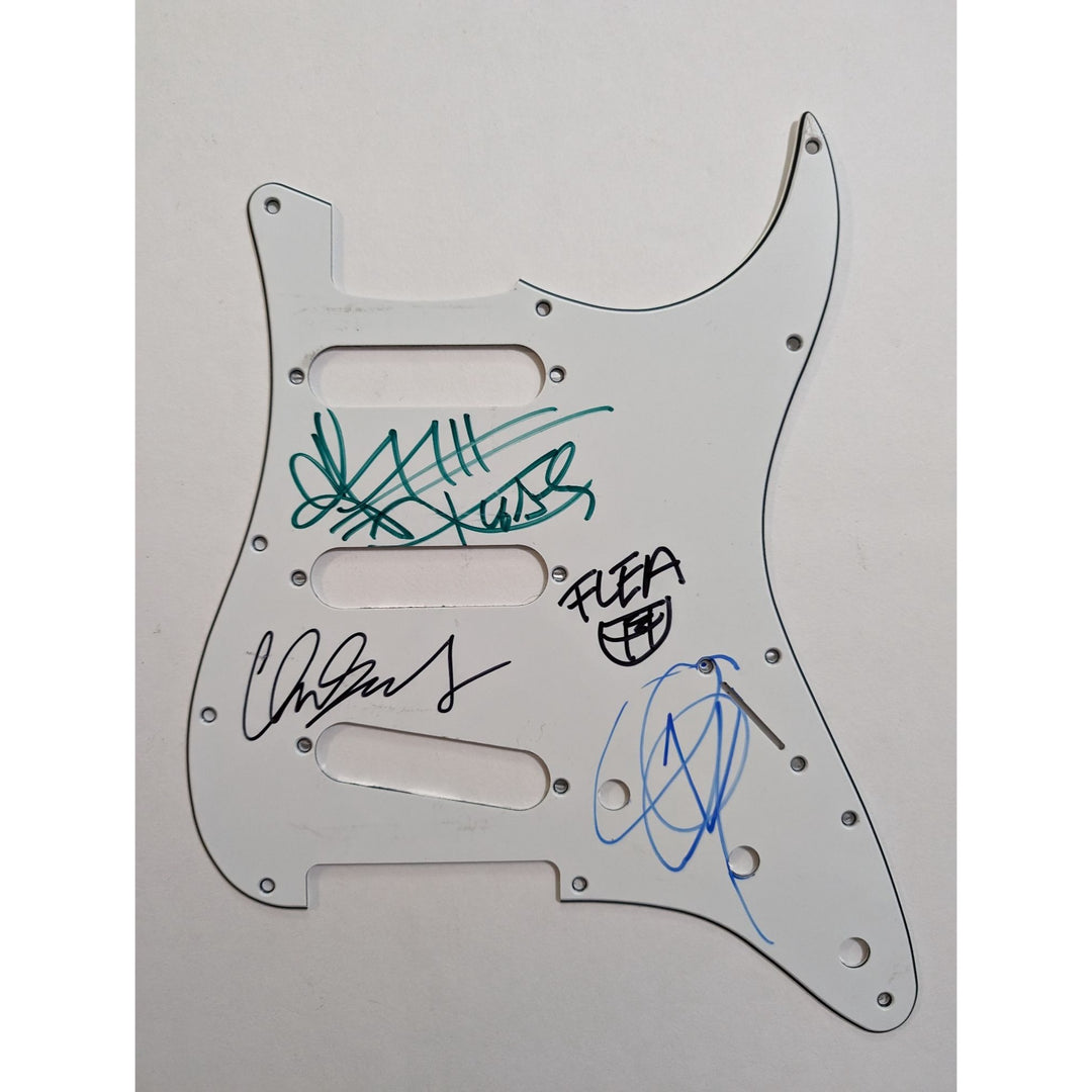 Red Hot Peppers Anthony Kiedis, Flea, Chad Smith, John Frusciante  Fender Stratocaster electric guitar pick guard signed with proof