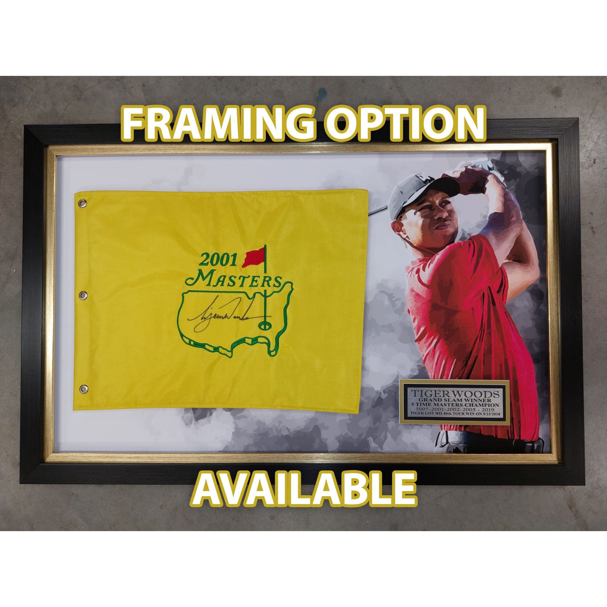 Tiger Woods "To Mike all the best" 2002 Masters Golf pin flag signed with proof