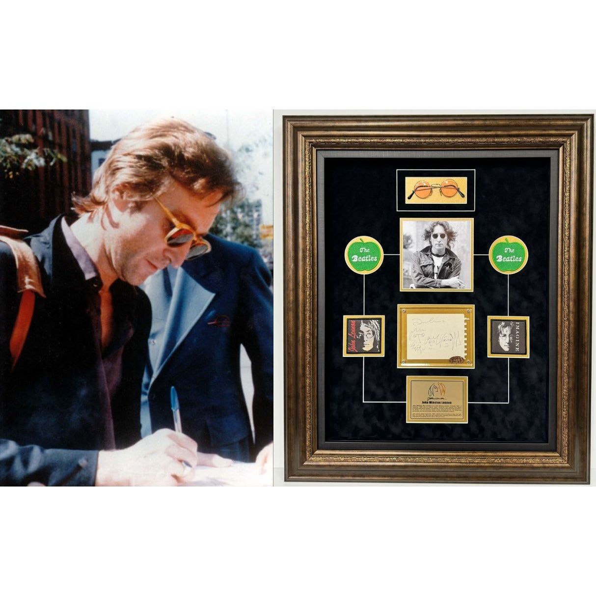 John Lennon Beatles signed and sketched with proof & museum quality frame 30x35