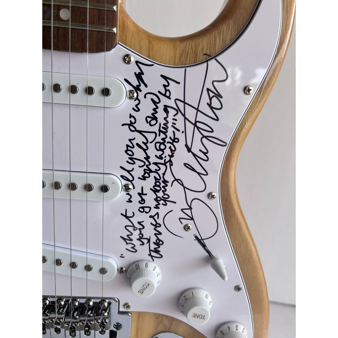 Eric Clapton signed and inscribed with lyrics one of a kind Stratocaster Huntington full size electric guitar signed with proof