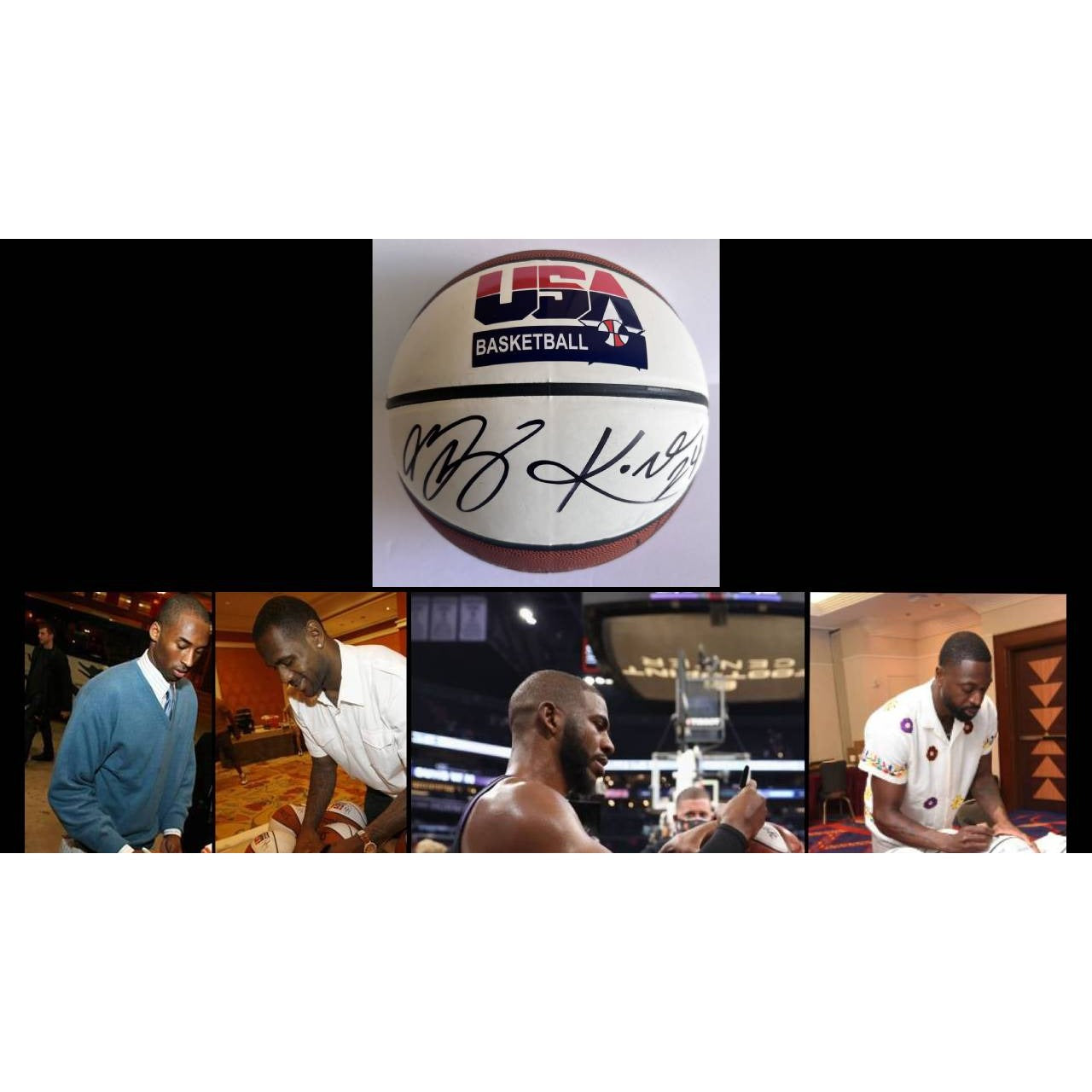 2008 USA basketball team signed Kobe Bryant LeBron James Dwyane Wade Chris Paul basketball sign with proof