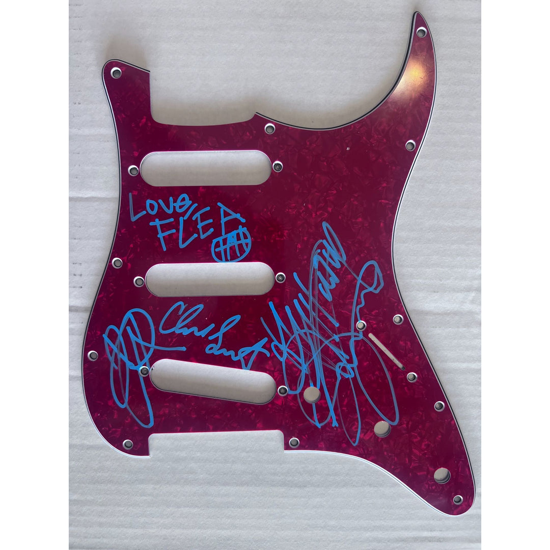 Anthony Kiedis flea Chad Smith Red Hot Chili Peppers Fender Stratocaster electric guitar pick guard signed with proof