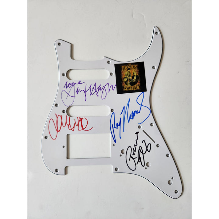 The Moody Blues Justin Hayward John Lodge Ray Thomas Graeme Edge Fender Stratocaster electric pickguard signed with proof