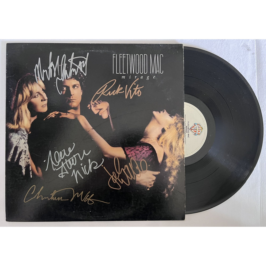 Fleetwood Mac Mirage Mick Fleetwood, Christine McVie, Stevie Nicks, Lindsey Buckingham, and John McVie signed with proof