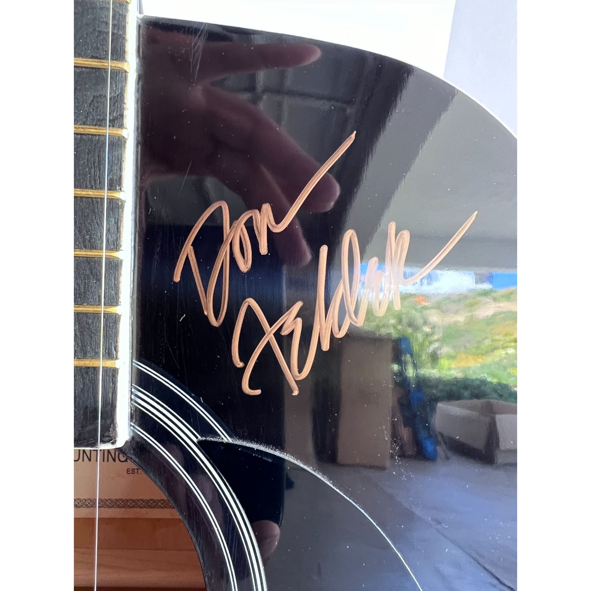 The Eagles Bernie Laden Joe Walsh Don Henley Glenn Frey Randy Meisner signed and inscribed full size acoustic guitar with proof