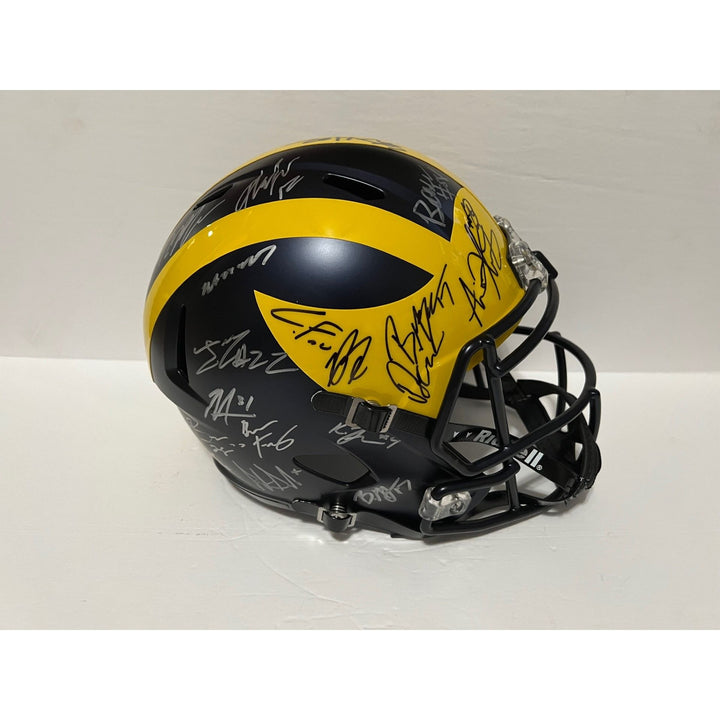 Jim Harbaugh JJ McCarthy Michigan Wolverines 2023-24 team signed Riddell full size helmet signed with proof