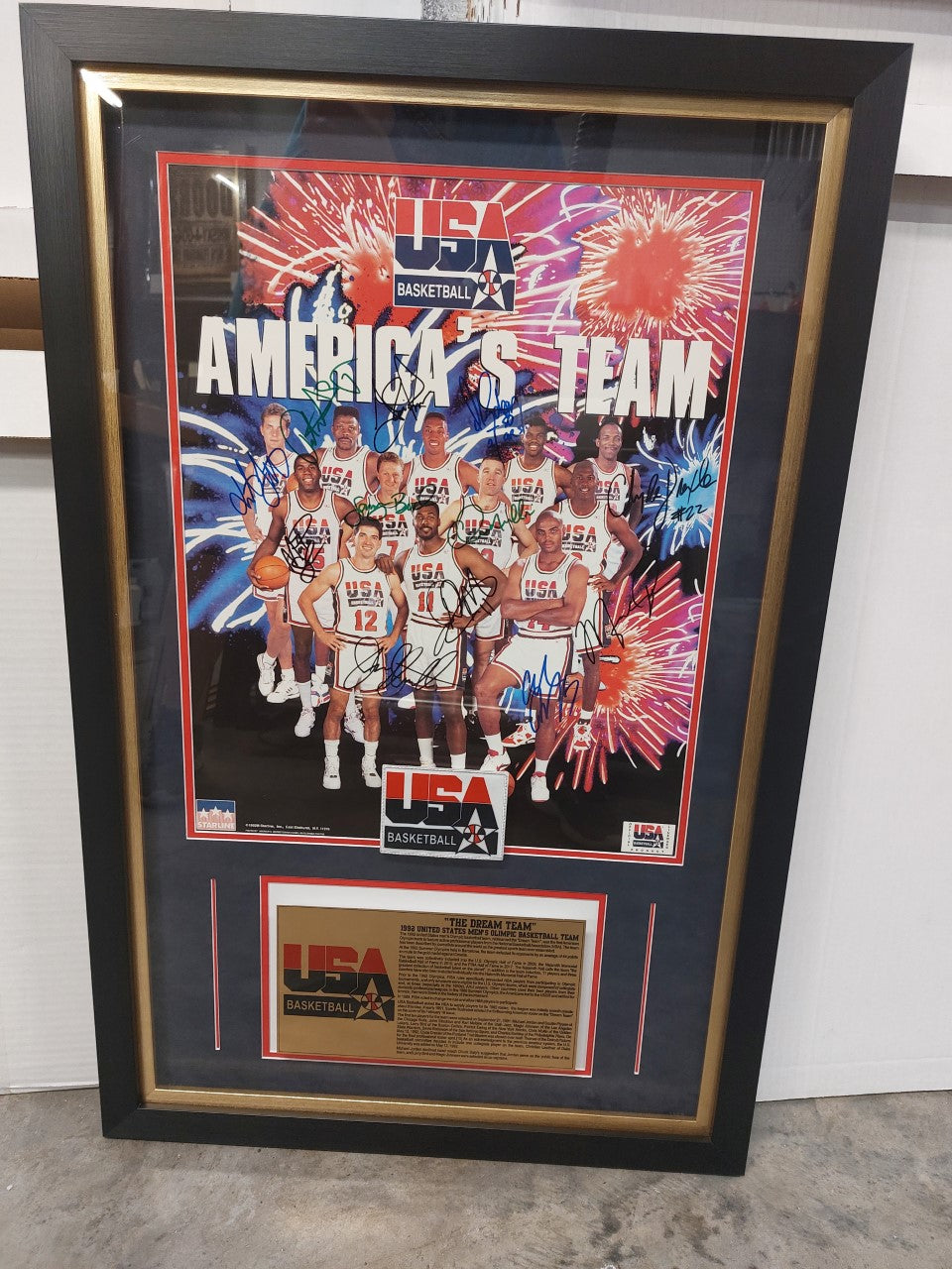 1992 Team USA "The Dream Team" Magic Johnson, Michael Jordan, Larry Bird all 12 poster signed and framed 24x36 with proof