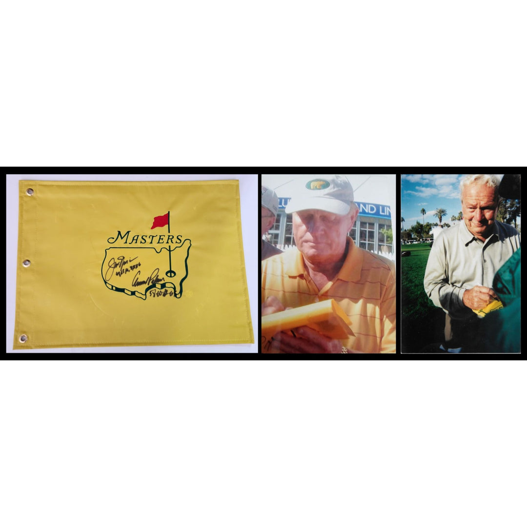 Jack Nichlaus and Arnold Palmer Masters Golf pin flag sign with proof