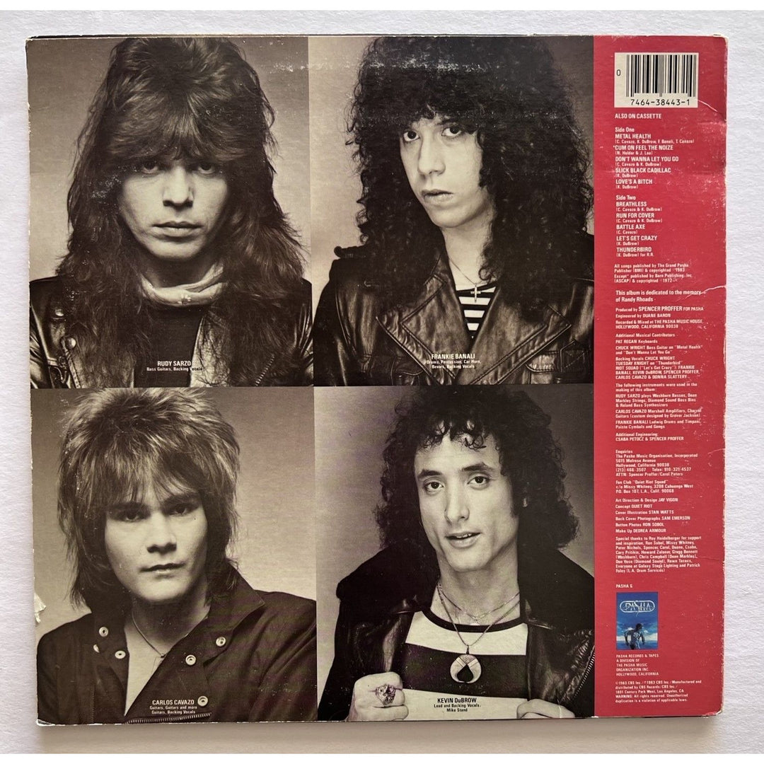 Quiet Riot signed lp "Metal Health" Kevin DuBrow, Randy Rhoads, Rudy Sarzo and Drew Forsyth signed