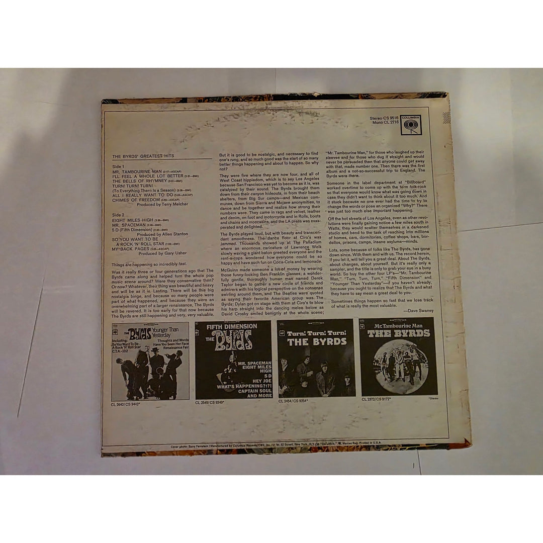 The Byrds "Greatest Hits" LP signed with proof.