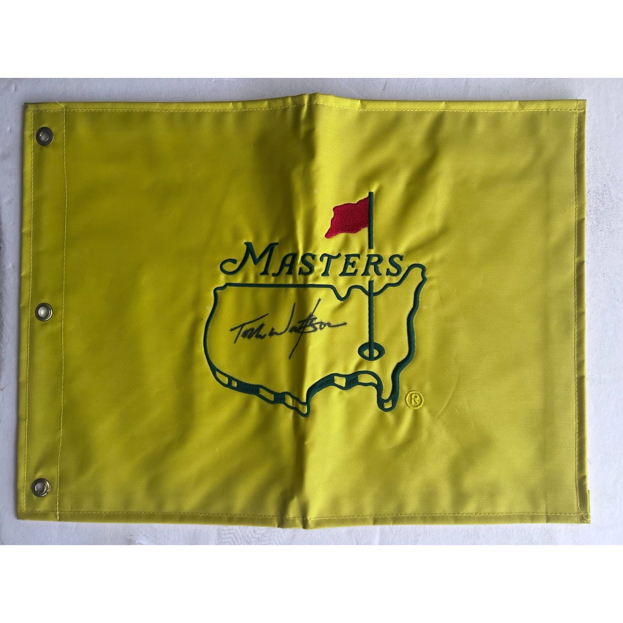 Tom Watson Masters pin flag embroidered and signed with proof