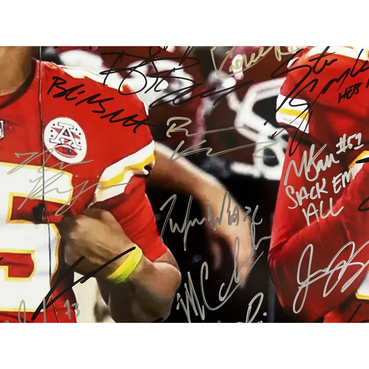 Kansas City Chiefs  2023-24 Patrick Mahomes Travis Kelce 40 plus sigs Super Bowl Champs team signed 16x20 photo signed  with proof