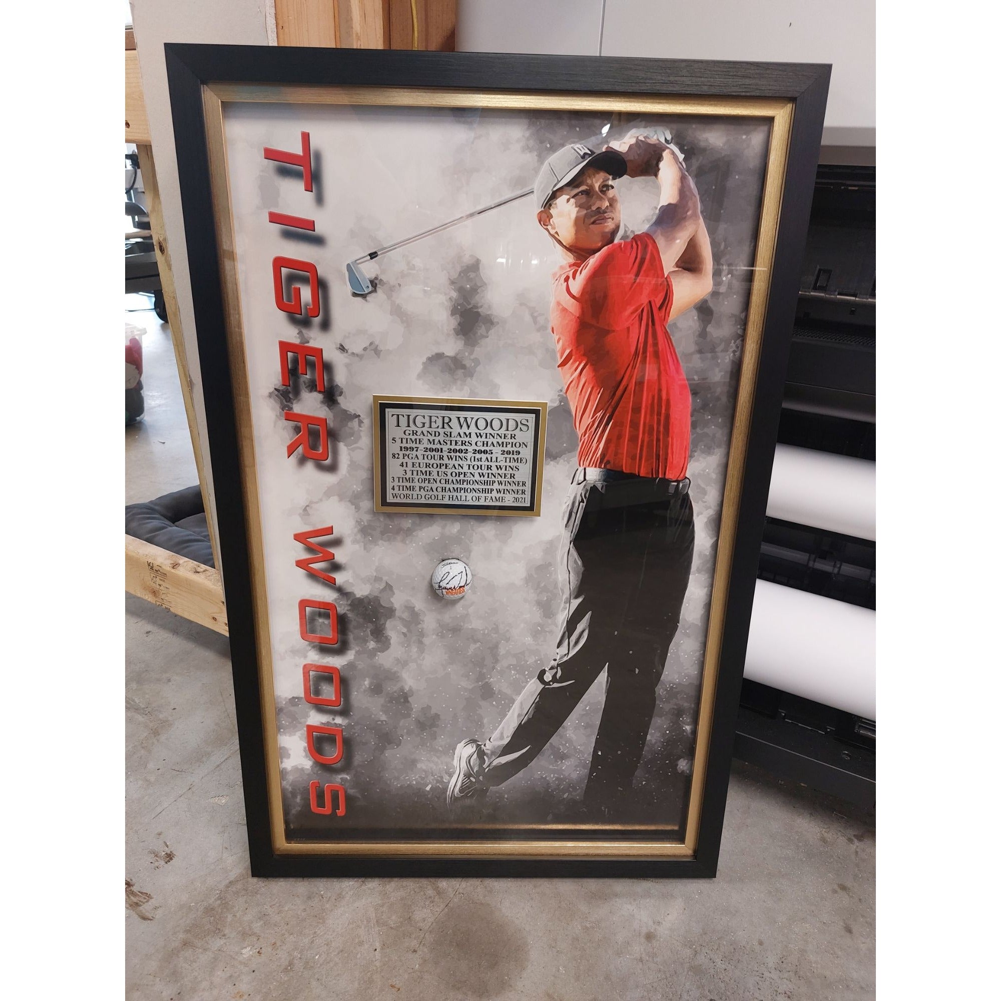 Tiger Woods Wheaties Golf Ball signed and framed 24x36  with proof