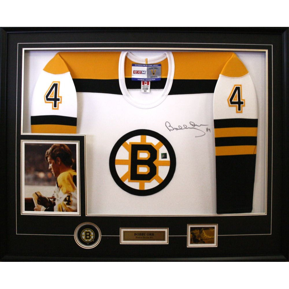 Boston Bruins game model Jersey all-time great signed Milt Schmidt Johnny Bucyik Ray Bourque Bobby Orr Phil Esposito Awesome Artifacts