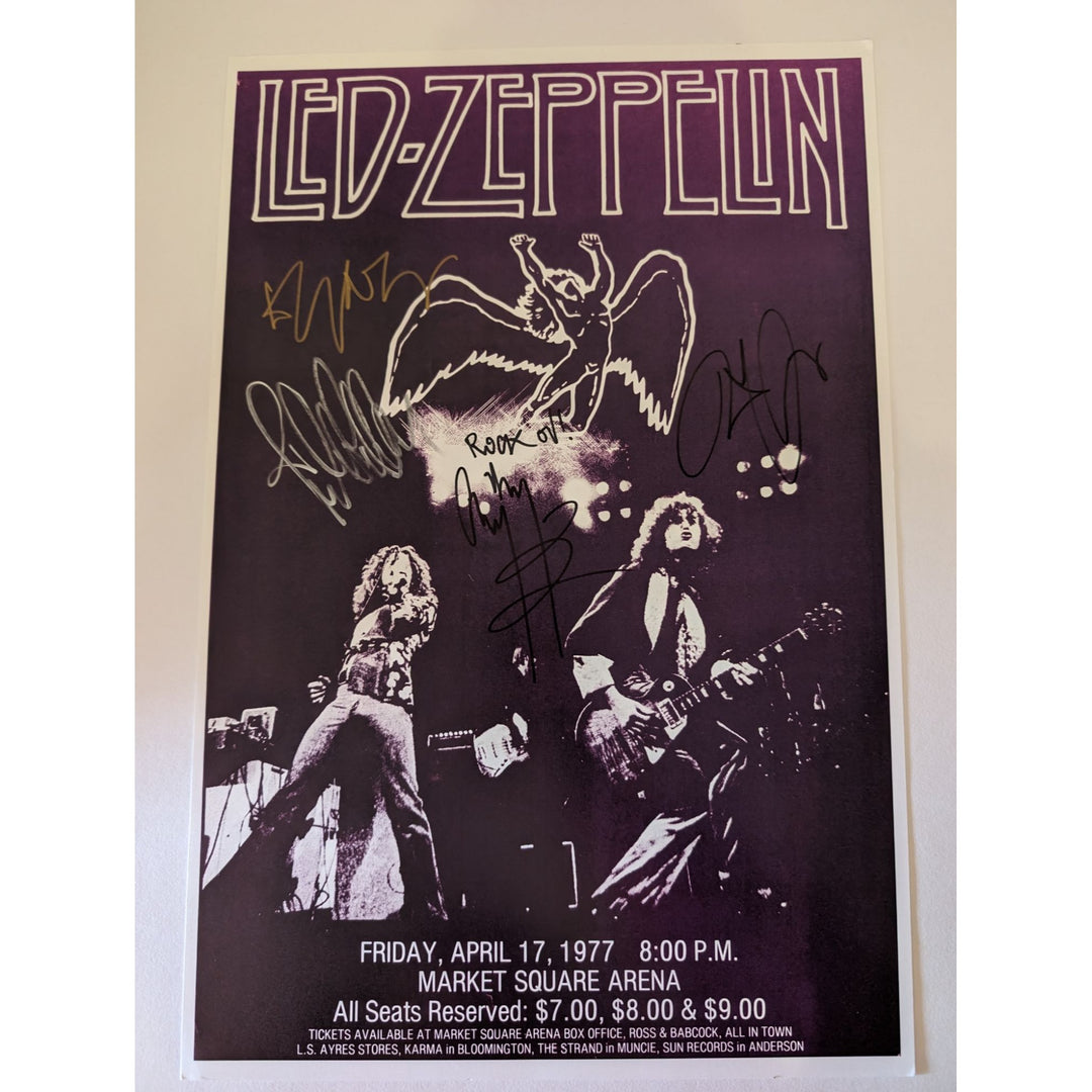 Led Zeppelin Jimmy Page John Paul Jones Robert Plant 11x17 poster signed with proof