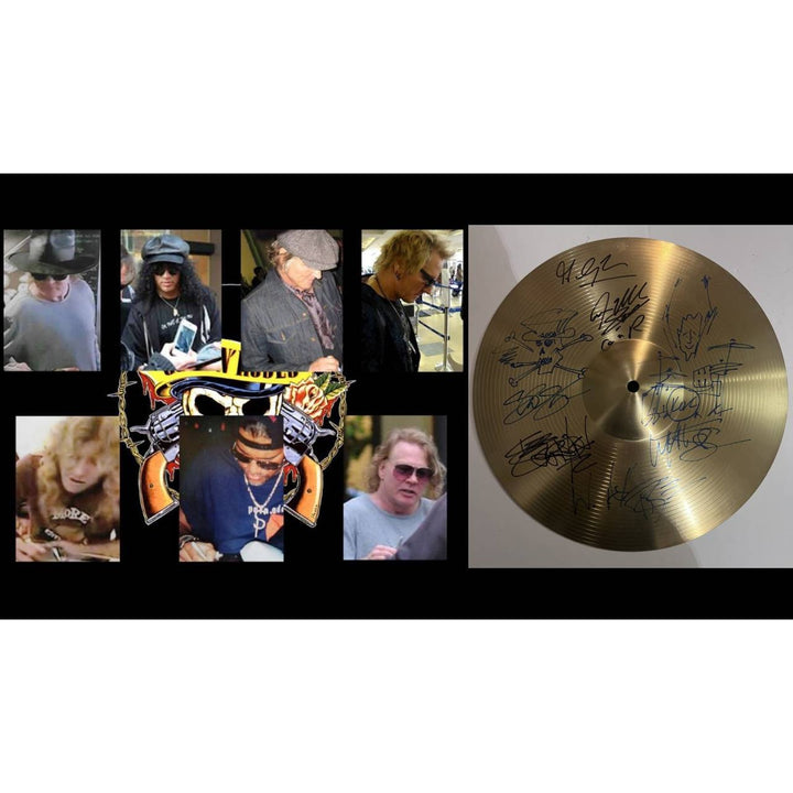 Guns n' Roses Slash, Axl Rose, Duff, Steven Adler, Matt Sorum, Izzy Stradlin, Gilby Clark one-of-a-kind cymbal signed with proof