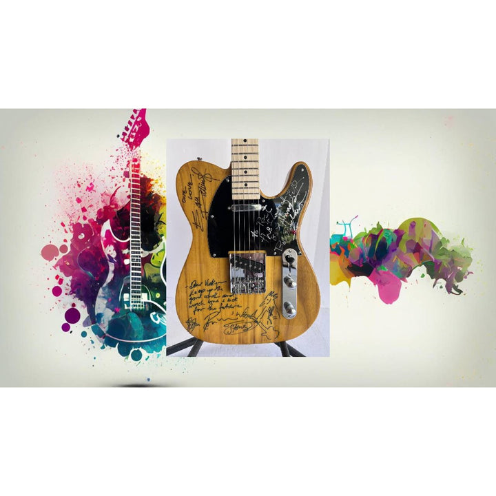 Bob Dylan Keith Richards Ronnie Wood of The Rolling Stones full size Telecaster electric guitar signed with inscription and sketch and proof