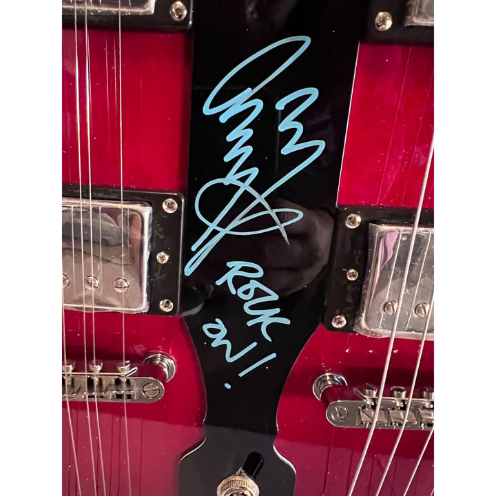 Jimmy Page, Robert Plant, John Paul Jones Led Zeppelin Les Paul style vintage electric guitar double neck signed with proof