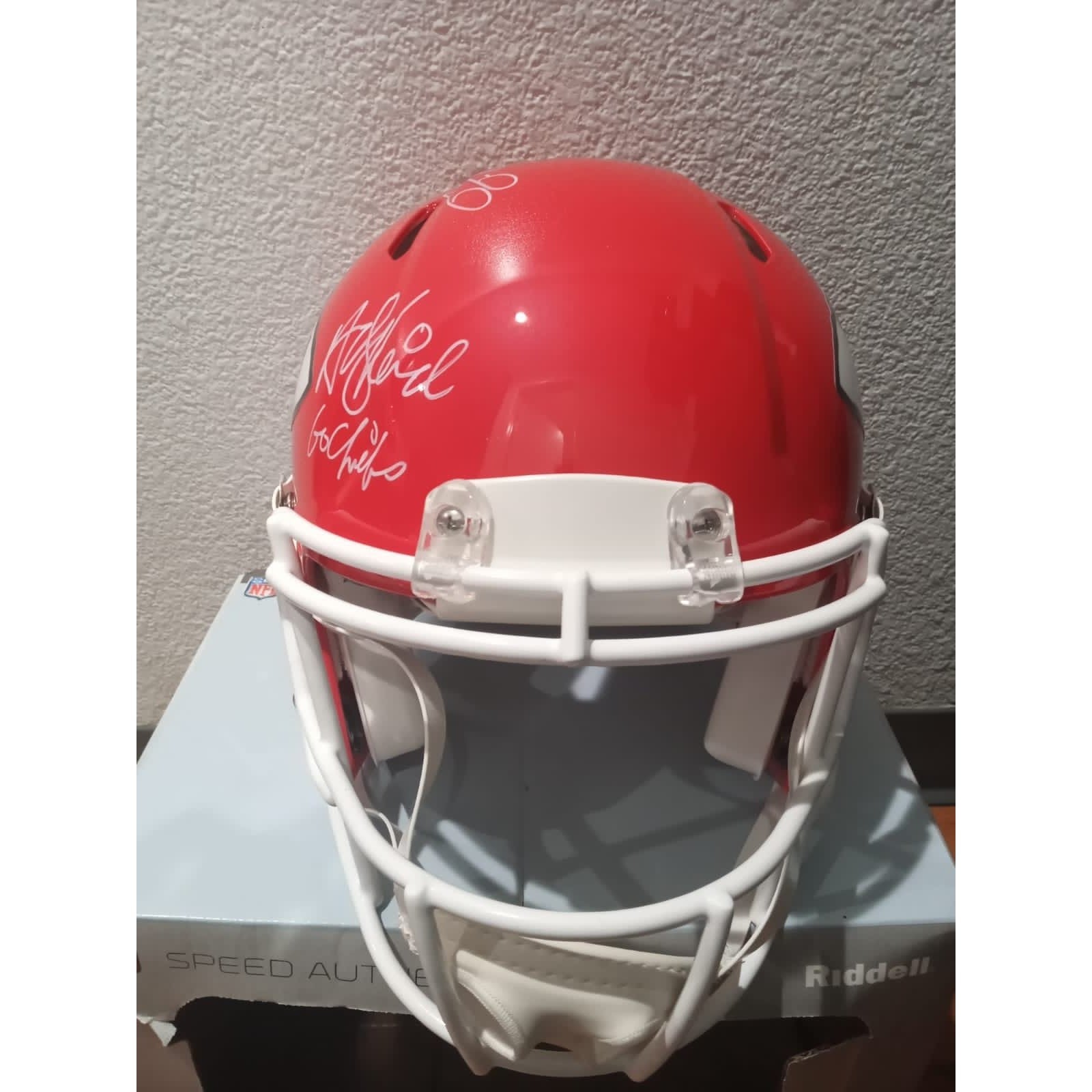 Kansas City Chiefs Patrick Mahomes Andy Reid Travis Kelce Riddell speed authentic game model helmet signed with proof