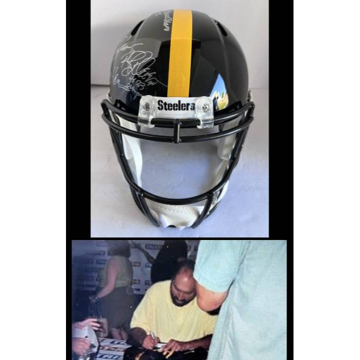 Pittsburgh Steelers Terry Bradshaw Franco Harris Lynn Swann Rocky Blair Joe Greene Jack Lambert John Stallworth full size helmet signed