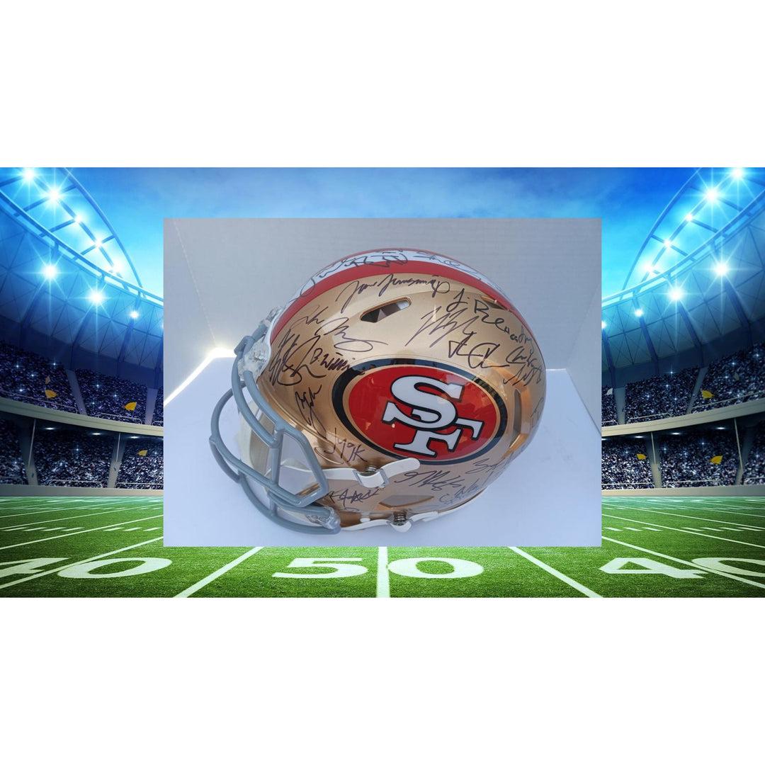 Brock Purdy Deebo Samuel Christian McCaffrey 2023 San Francisco 49ers Riddell speed pro model team signed helmet signed with proof