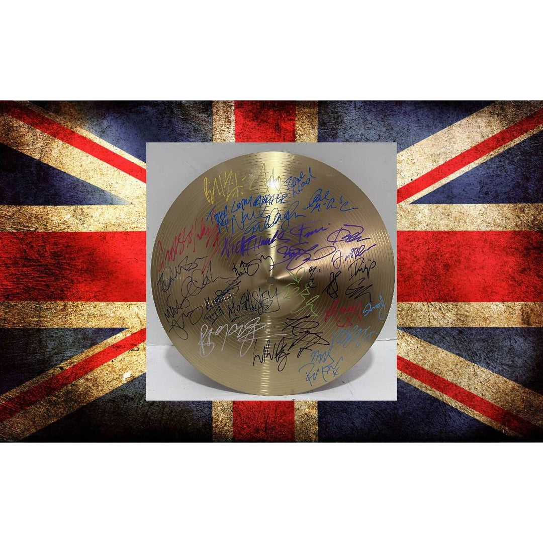 British Rock Legends 18 inch Cymbal one of a kind Oasis, Coldplay, Amy Winehouse George Michael Morrissey Robert Smith signed with proof