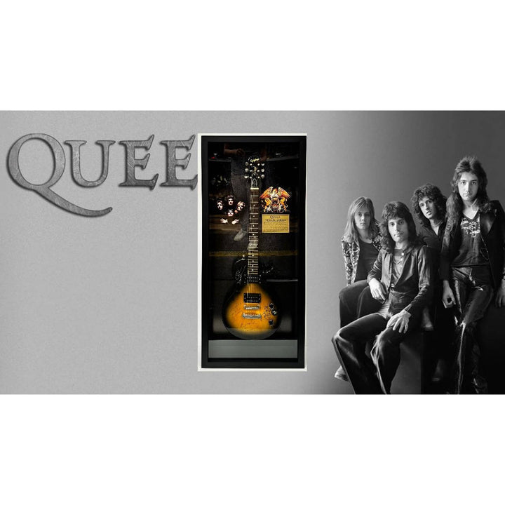 Freddie Mercury Brian May Roger Taylor John Deacon Queen guitar signed with proof and Museum quality frame