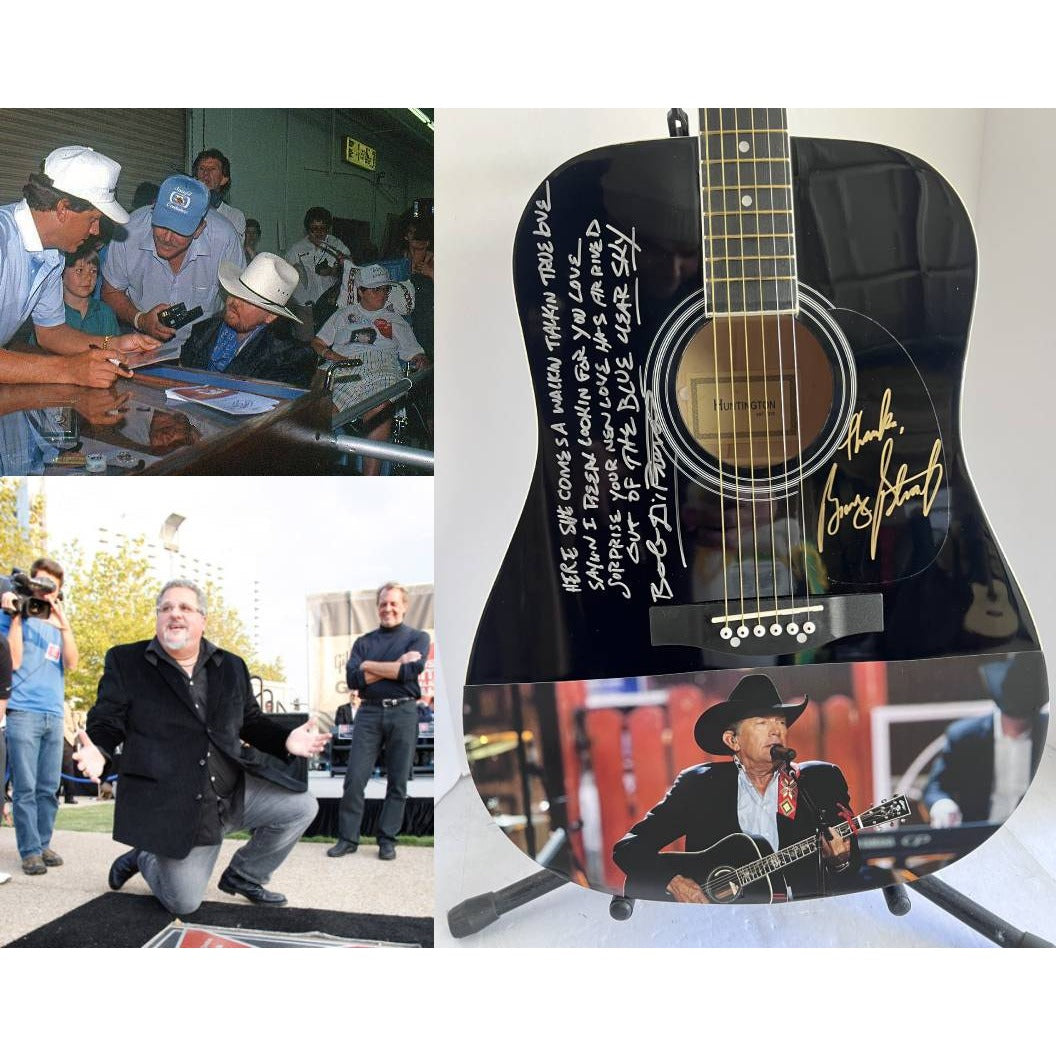 George Strait & Bob DiPiero signed full size acoustic guitar with lyrics "Out of the Blue Clear Sky"