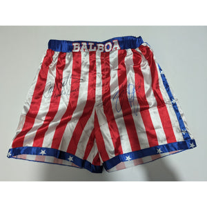 Sylvester Stallone Rocky Balboa and Carl Weathers Apollo Creed USA boxing shorts signed with proof