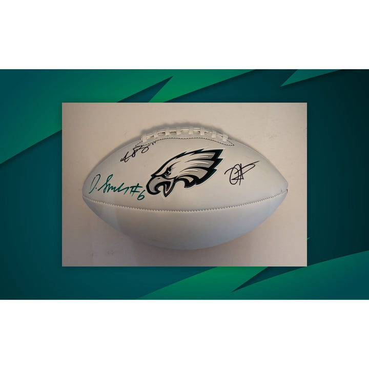 Philadelphia Eagles Jalen hurts Devanta Smith and AJ Brown full size football signed with proof