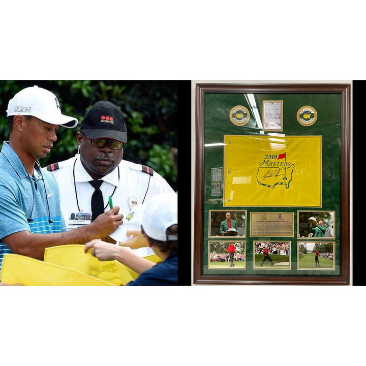 Tiger Woods 2019 Masters golf pin flag signed and framed with proof