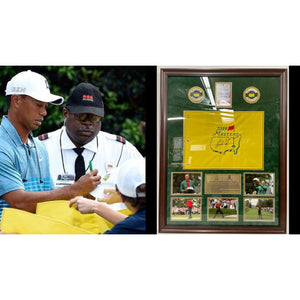 Tiger Woods 2019 Masters golf pin flag signed and framed with proof