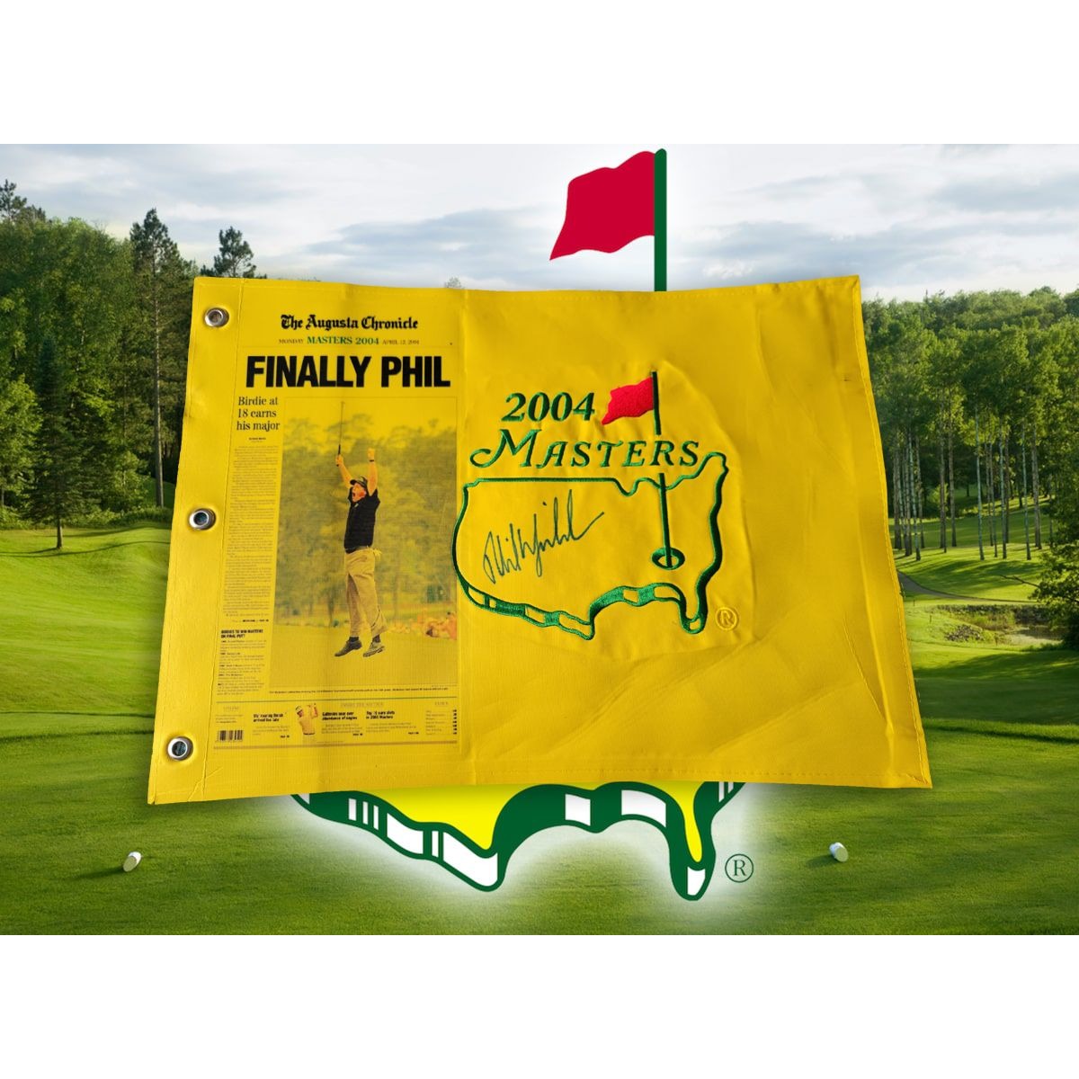 Phil Mickelson one-of-a-kind Masters flag signed with proof
